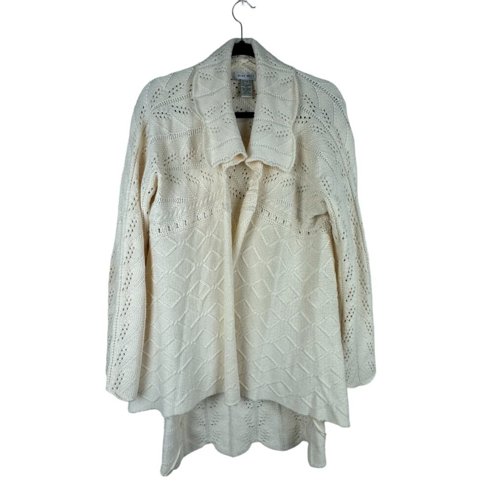 Nine West Women's Open Waterfall Cardigan – Cream, Longline, Wool Blend